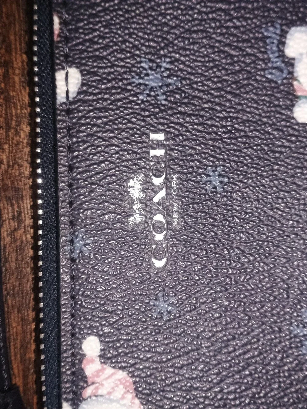 Coach Black Wristlet with Snowman Candy-Cane Print Gift Festive